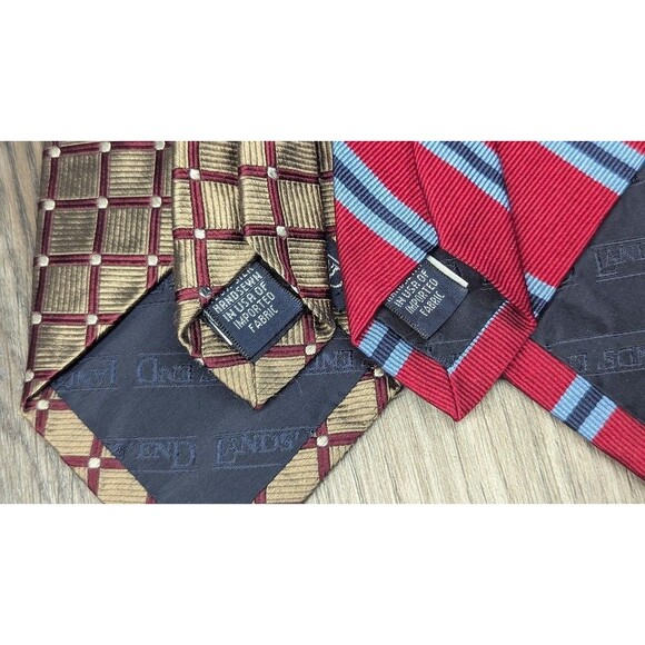 Lands' End Lot Of 2 Luxury 100% Silk Neck Ties Red/Blue Striped & Gold/Maroon - Picture 4 of 7
